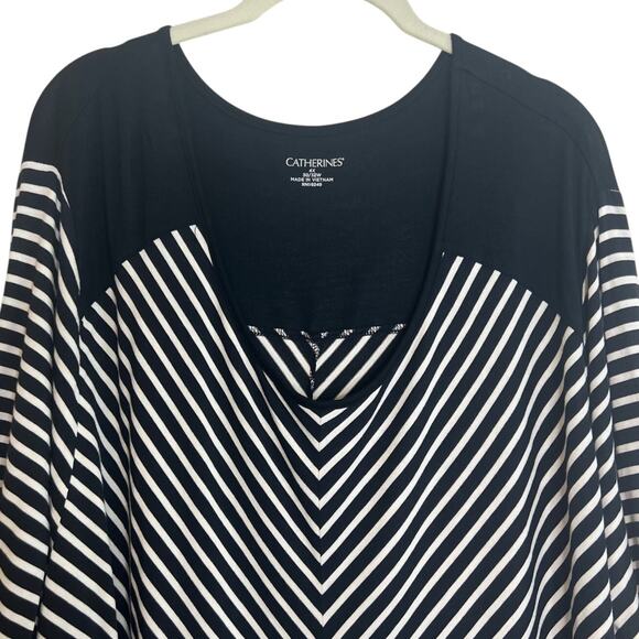 Catherines Womens Knit Tunic Size 4X Black White Striped 3Q Sleeves Scoop Neck - Picture 2 of 7
